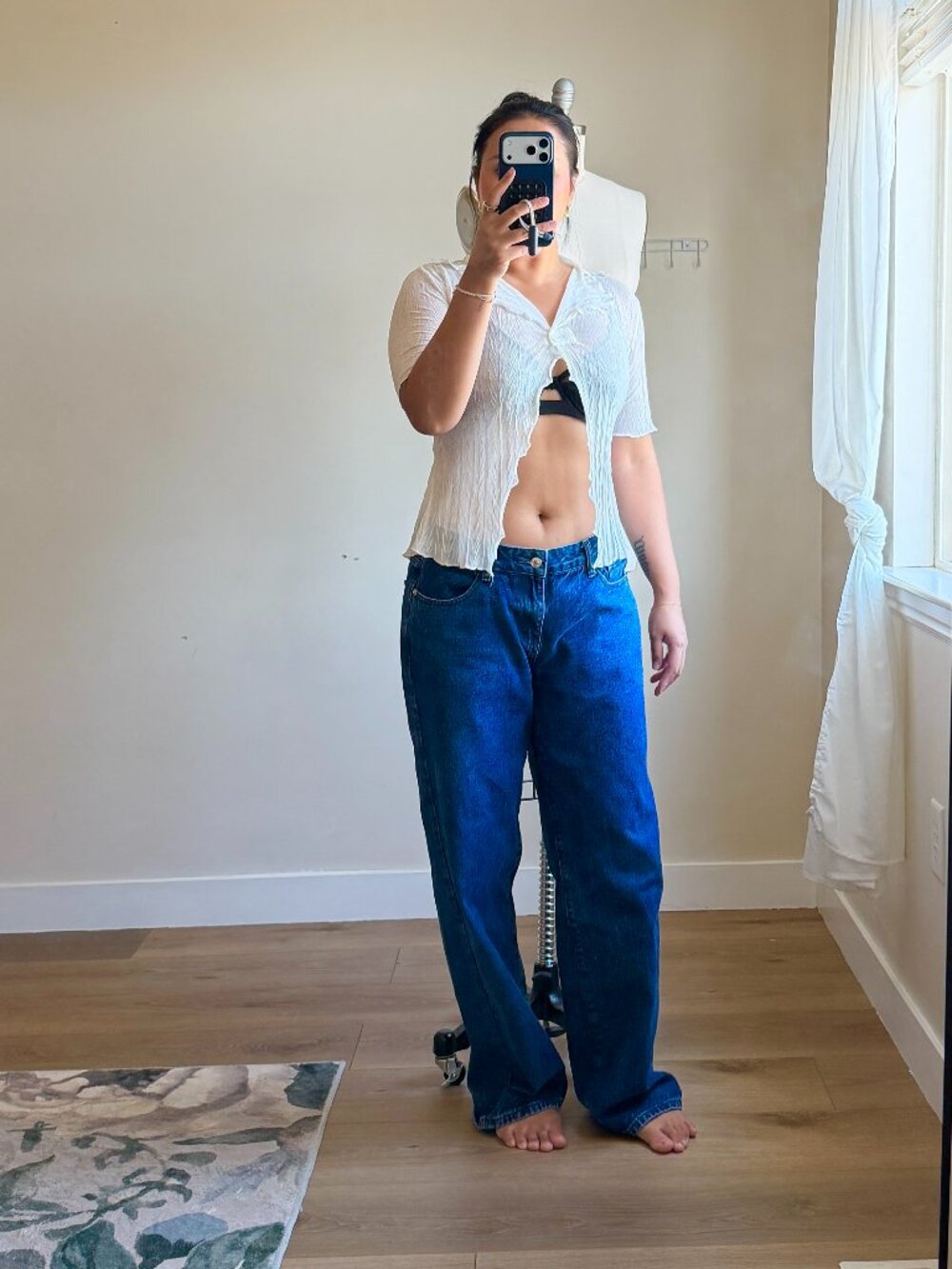 Y2K White Crinkle Top | Sheer Short Sleeve Top | Scallop Edge | S/M